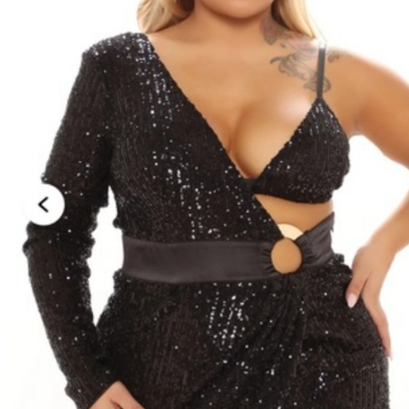Fashion Nova 2X Epic Nights Sequin Gown Dress Black Party Sexy AX-1592 - Picture 7 of 14